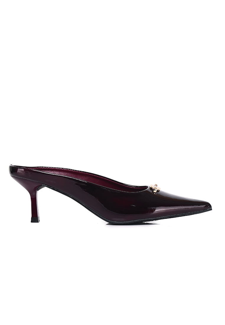 Tyla Leopard-Print Comfy Fit Footbed Microfiber Leather Heels In Burgundy
