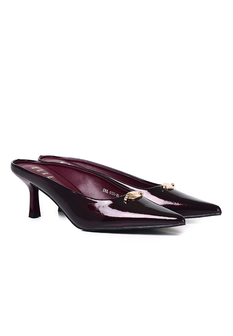 Tyla Leopard-Print Comfy Fit Footbed Microfiber Leather Heels In Burgundy