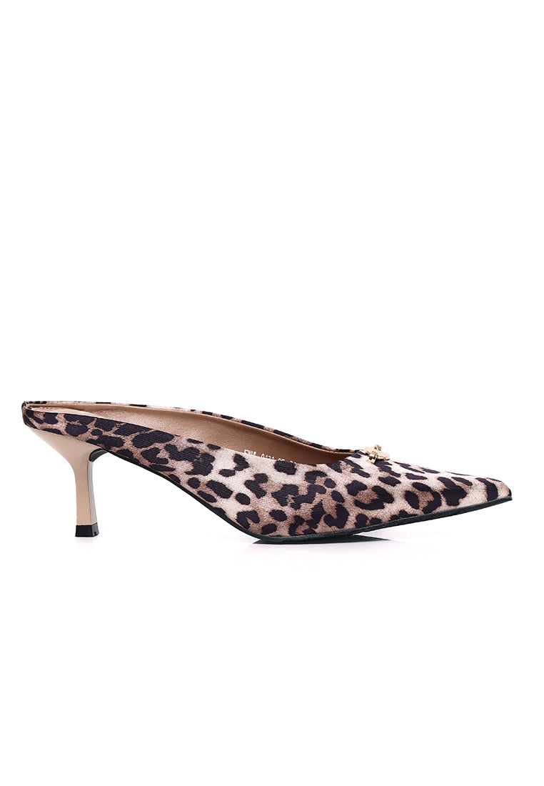 Tyla Leopard-Print Comfy Fit Footbed Microfiber Leather Heels In Coffee