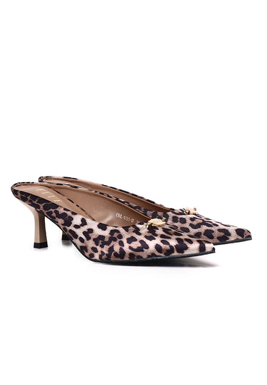 Tyla Leopard-Print Comfy Fit Footbed Microfiber Leather Heels In Coffee