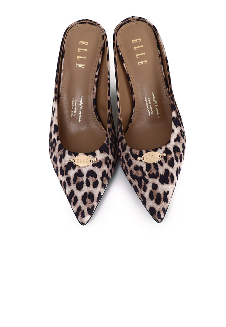 Tyla Leopard-Print Comfy Fit Footbed Microfiber Leather Heels In Coffee