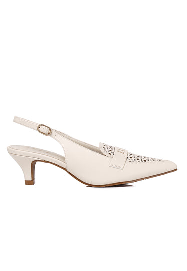 Carina Comfy Fit Footbed Microfiber Leather Heels In Beige