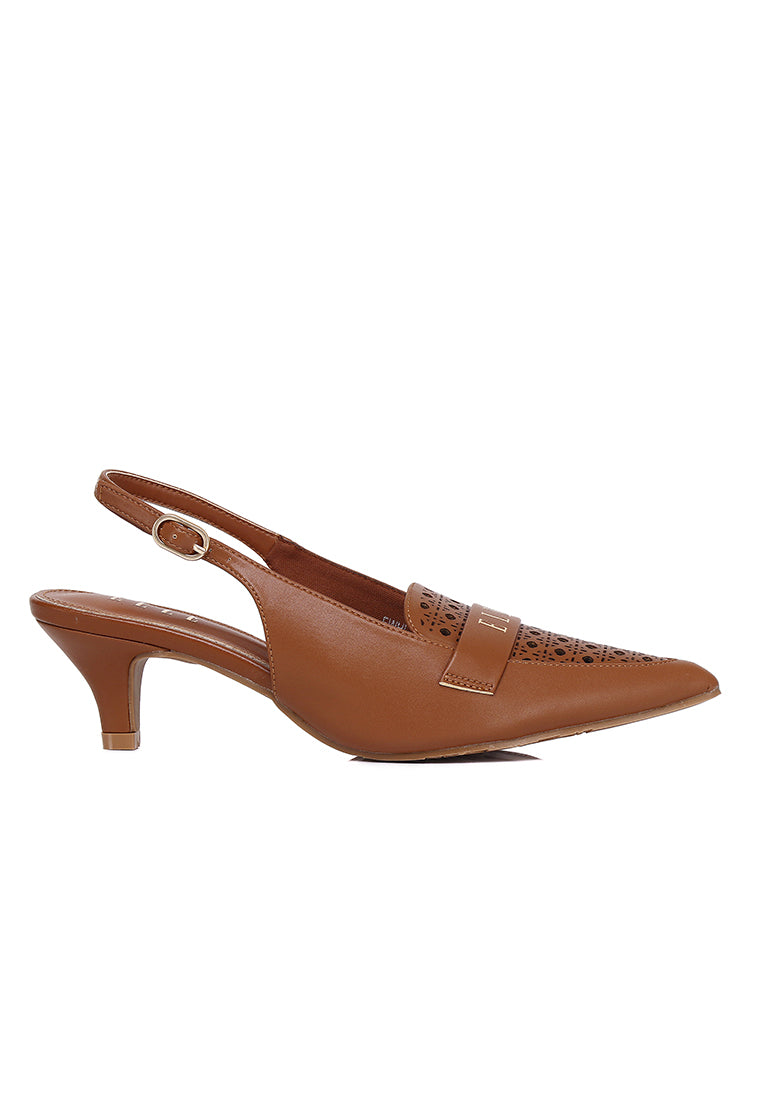 Carina Comfy Fit Footbed Microfiber Leather Heels In Brown