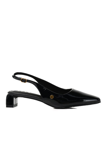Seraphine Patent Comfy Fit Footbed Microfiber Leather Heels In Black