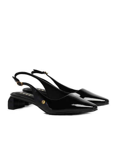 Seraphine Patent Comfy Fit Footbed Microfiber Leather Heels In Black