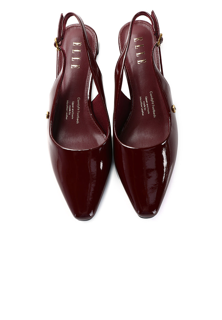Seraphine Patent Comfy Fit Footbed Microfiber Leather Heels In Maroon
