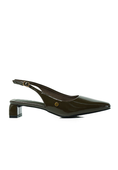 Seraphine Patent Comfy Fit Footbed Microfiber Leather Heels In Olive
