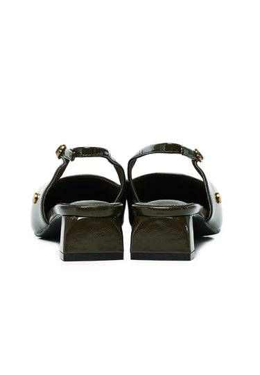 Seraphine Patent Comfy Fit Footbed Microfiber Leather Heels In Olive