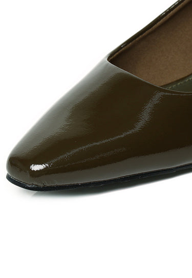 Seraphine Patent Comfy Fit Footbed Microfiber Leather Heels In Olive
