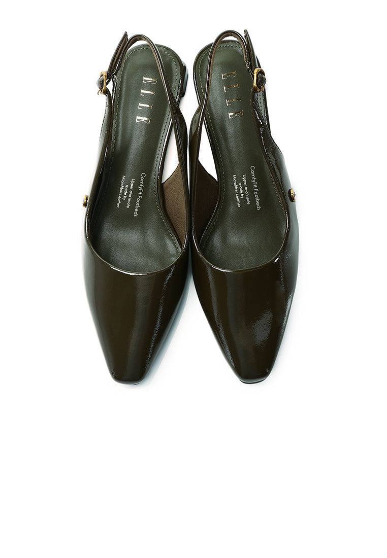 Seraphine Patent Comfy Fit Footbed Microfiber Leather Heels In Olive
