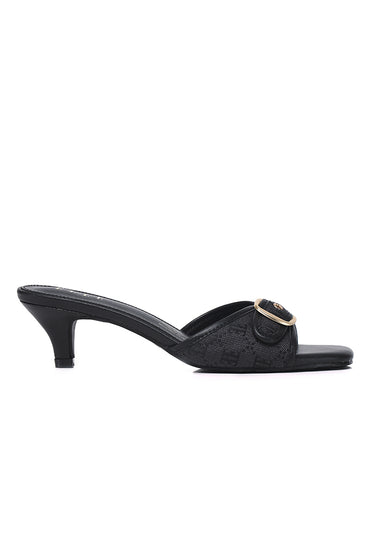 Gemma Comfy Fit Footbed Microfiber Leather Heels In Black