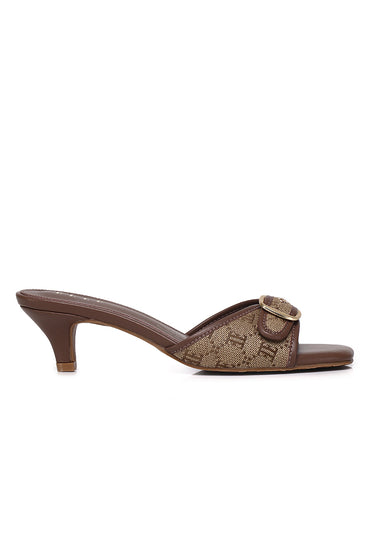 Gemma Comfy Fit Footbed Microfiber Leather Heels In Brown