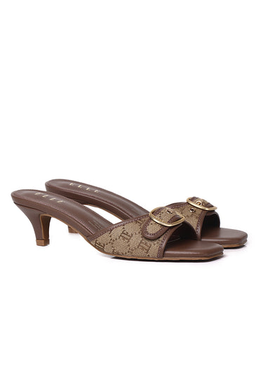 Gemma Comfy Fit Footbed Microfiber Leather Heels In Brown