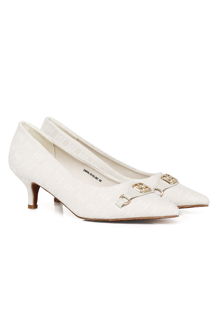 Grace Comfy Fit Footbed Microfiber Leather Heels In Beige