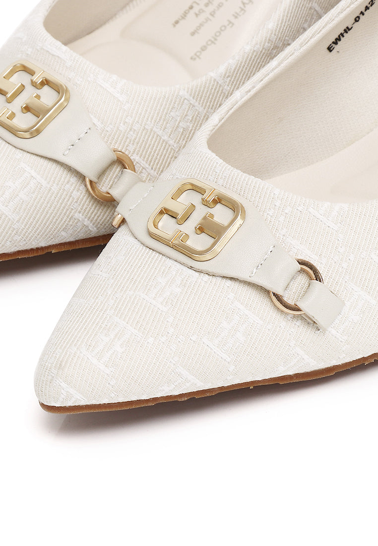 Grace Comfy Fit Footbed Microfiber Leather Heels In Beige