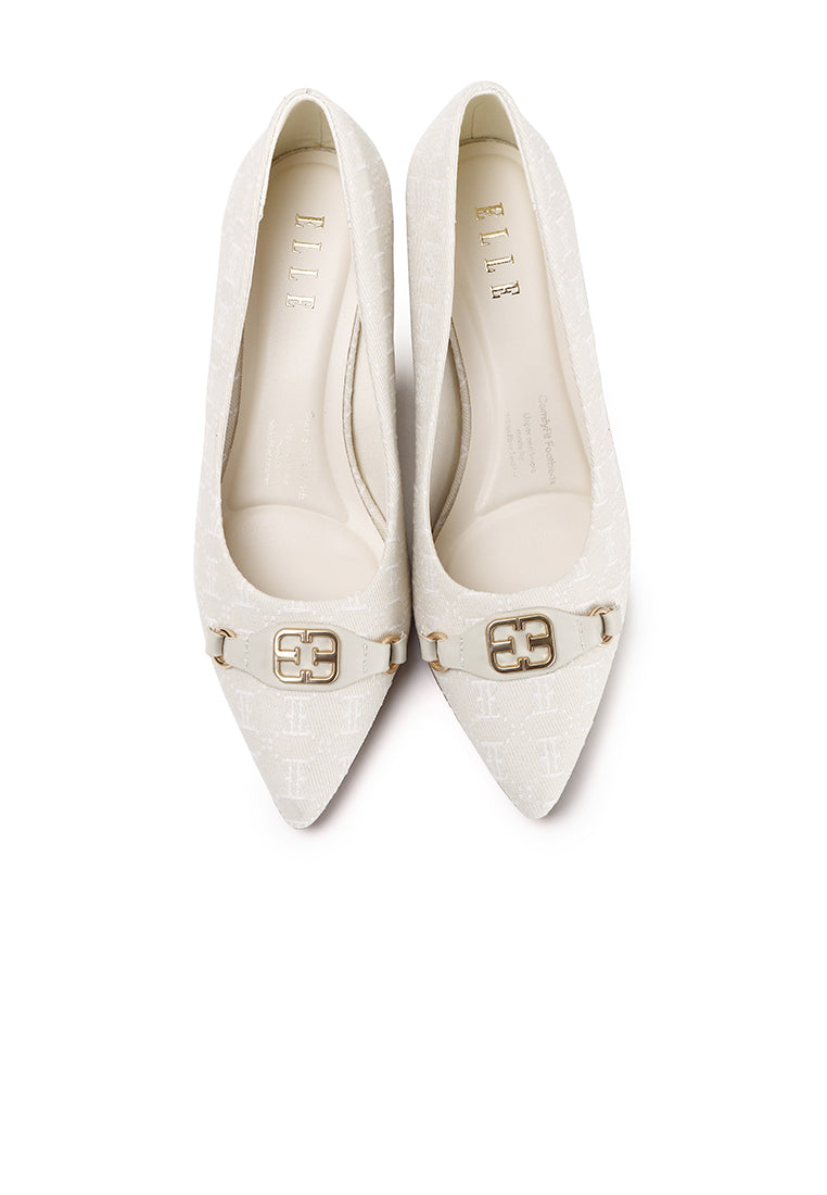 Grace Comfy Fit Footbed Microfiber Leather Heels In Beige