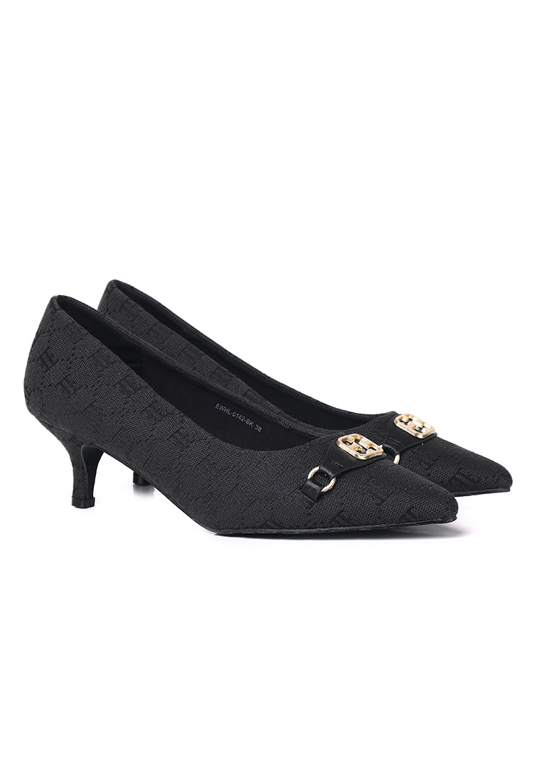 Grace Comfy Fit Footbed Microfiber Leather Heels In Black
