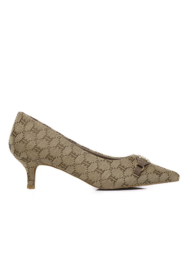 Grace Comfy Fit Footbed Microfiber Leather Heels In Brown