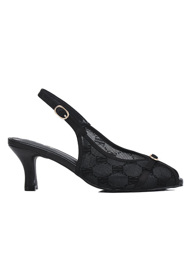 Linda Mesh Comfy Fit Footbed Microfiber Leather Heels In Black