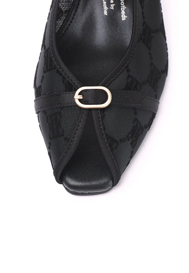 Linda Mesh Comfy Fit Footbed Microfiber Leather Heels In Black