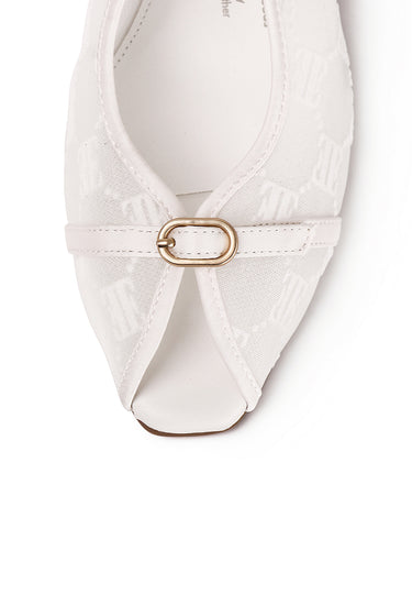 Linda Mesh Comfy Fit Footbed Microfiber Leather Heels In White