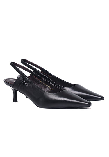 Esther Comfy Fit Footbed Premium Leather Heels In Black