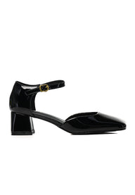 Amelie Patent Comfy Fit Footbed Microfiber Leather Heels In Black