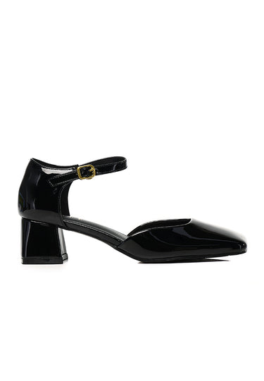 Amelie Patent Comfy Fit Footbed Microfiber Leather Heels In Black