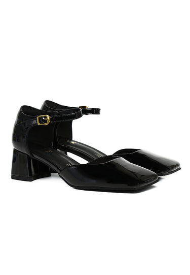 Amelie Patent Comfy Fit Footbed Microfiber Leather Heels In Black