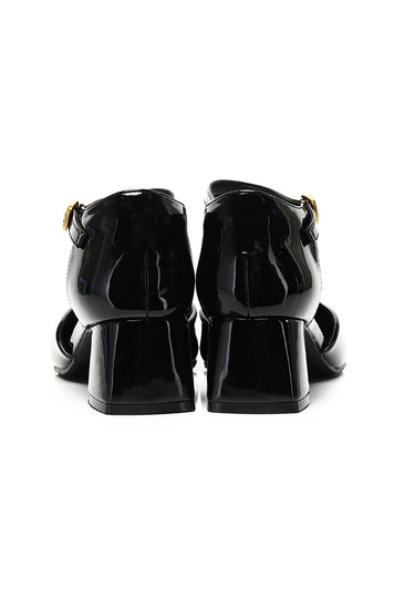 Amelie Patent Comfy Fit Footbed Microfiber Leather Heels In Black