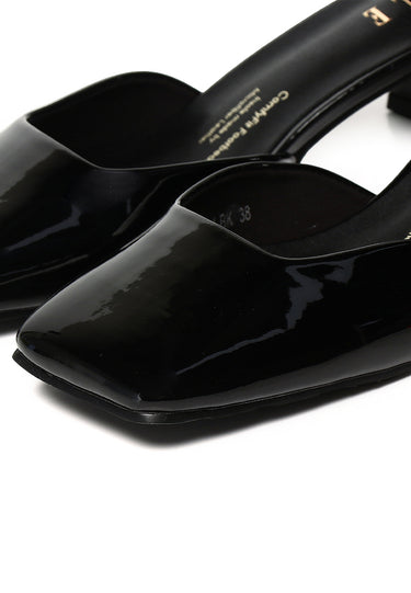 Amelie Patent Comfy Fit Footbed Microfiber Leather Heels In Black