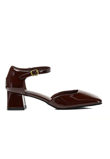 Amelie Patent Comfy Fit Footbed Microfiber Leather Heels In Coffee