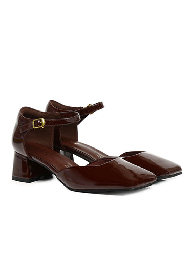 Amelie Patent Comfy Fit Footbed Microfiber Leather Heels In Coffee