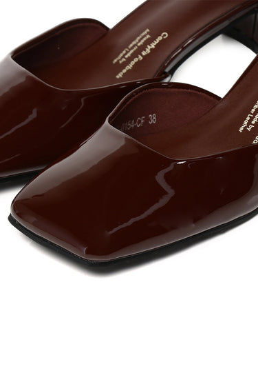 Amelie Patent Comfy Fit Footbed Microfiber Leather Heels In Coffee