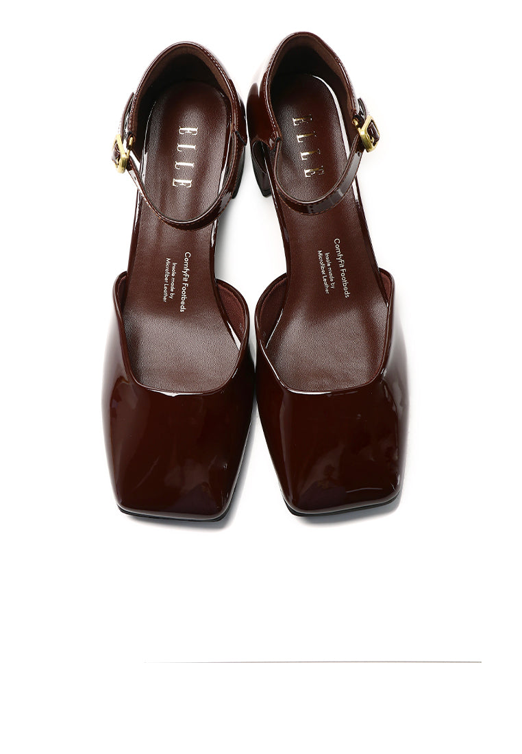 Amelie Patent Comfy Fit Footbed Microfiber Leather Heels In Coffee