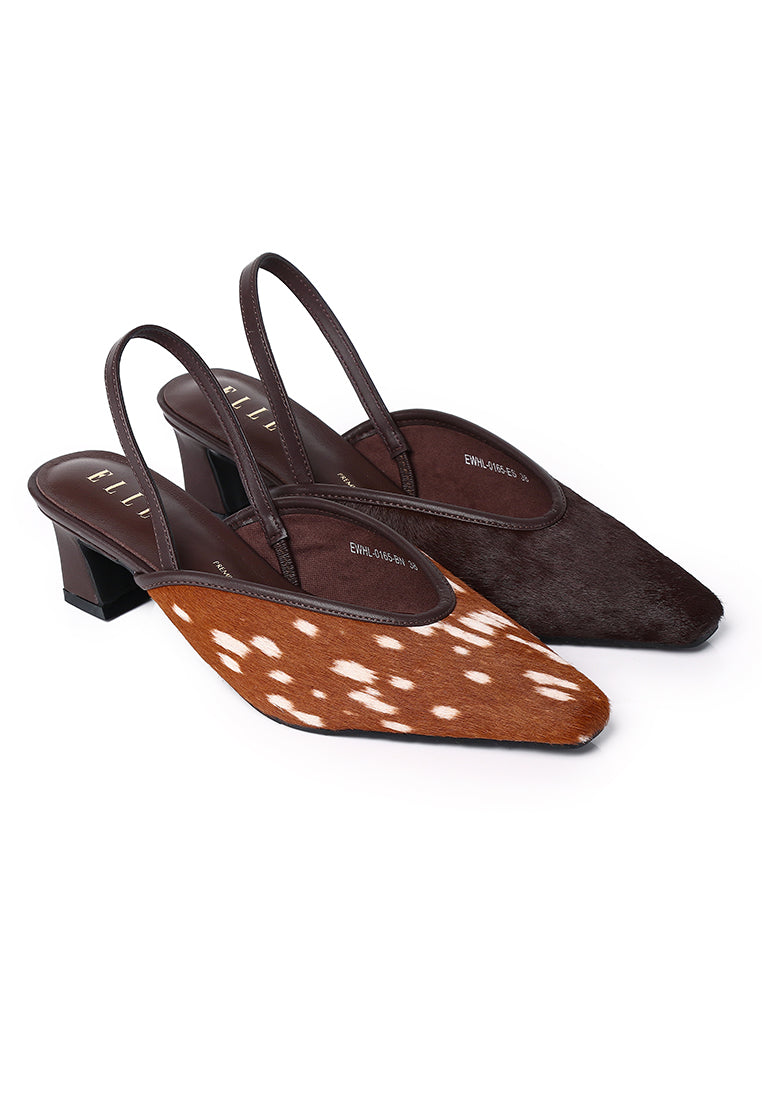 Sia Calf Hair Comfy Fit Footbed Premium Leather Heels In Brown