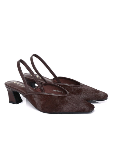 Sia Calf Hair Comfy Fit Footbed Premium Leather Heels In Espresso