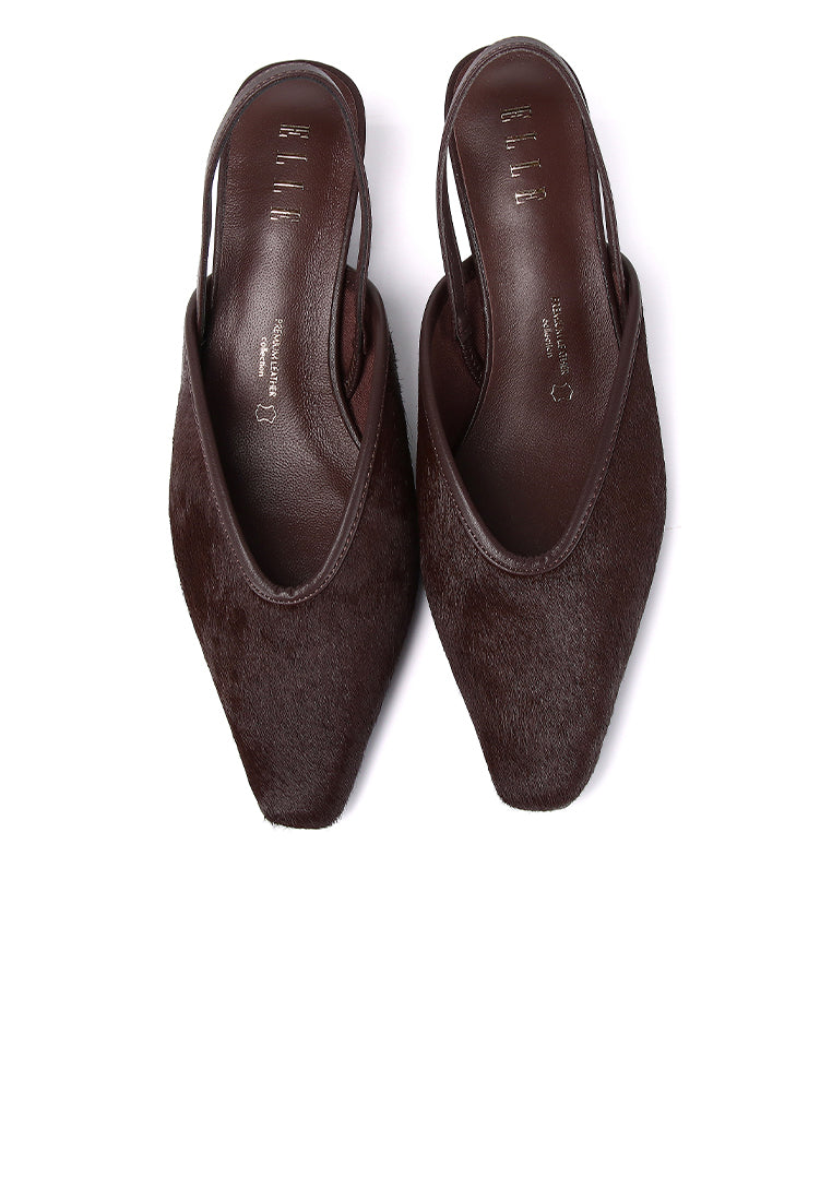 Sia Calf Hair Comfy Fit Footbed Premium Leather Heels In Espresso