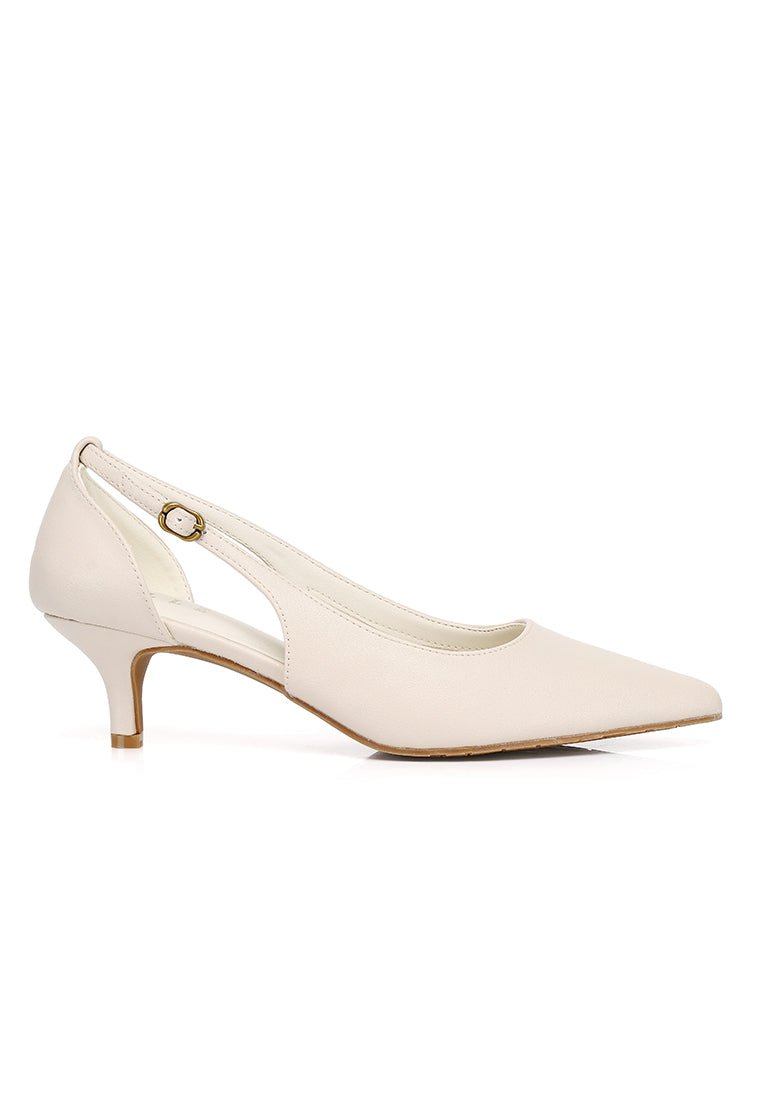 Thea Comfy Fit Microfiber Leather Heels In Beige