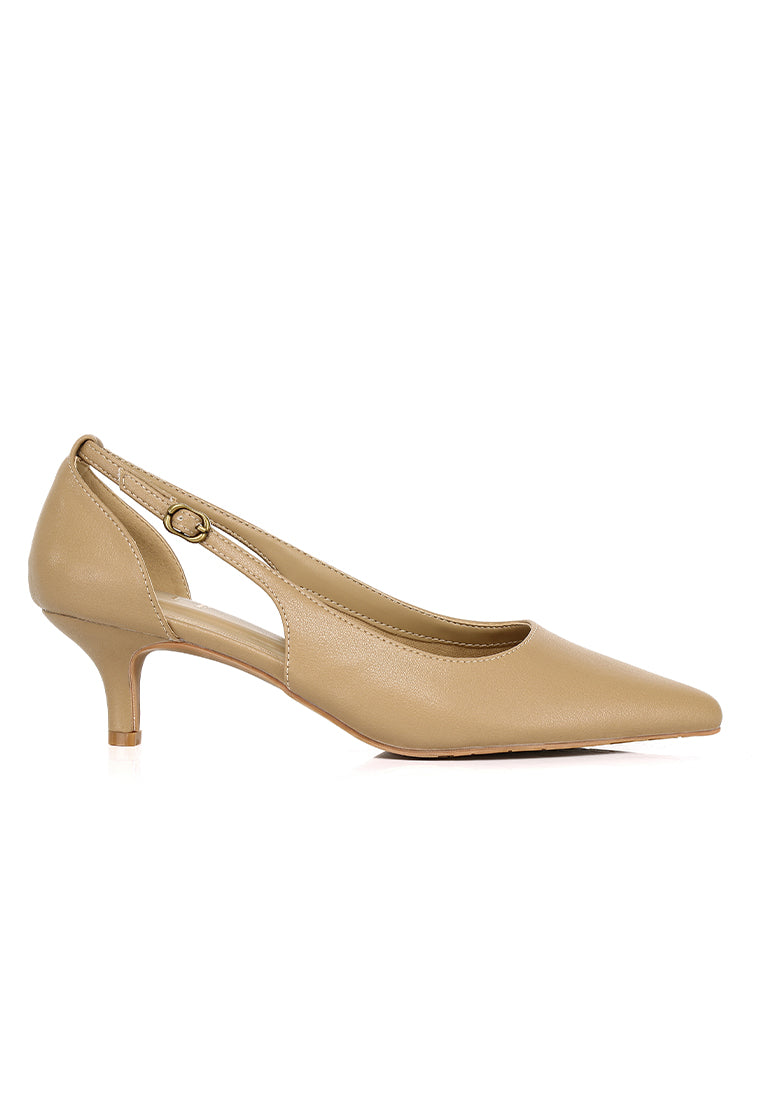 Thea Comfy Fit Microfiber Leather Heels In Khaki