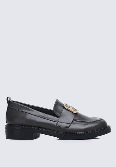 Adriene Comfy Fit Footbed Microfiber Leather Loafers In Grey