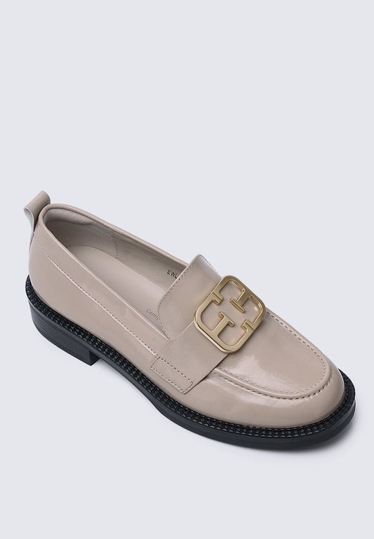 Adriene Comfy Fit Footbed Microfiber Leather Loafers In Khaki