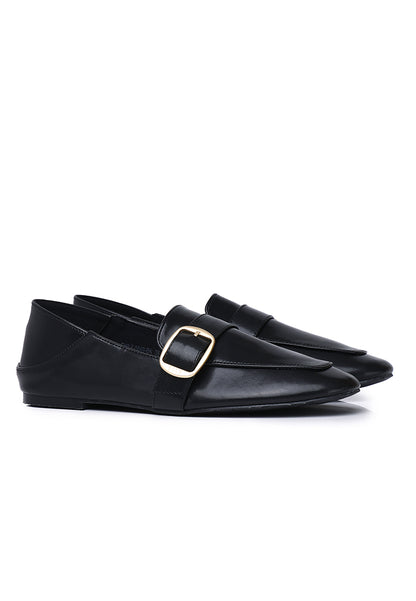 Karyne Comfy Fit Footbed Microfiber Leather Loafers In Black