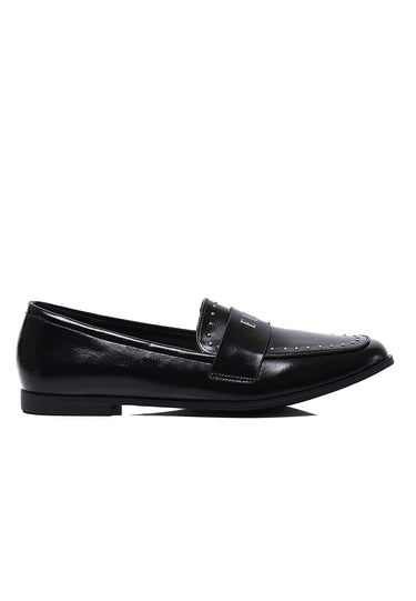 Agnes Comfy Fit Footbed Microfiber Leather Loafers In Black