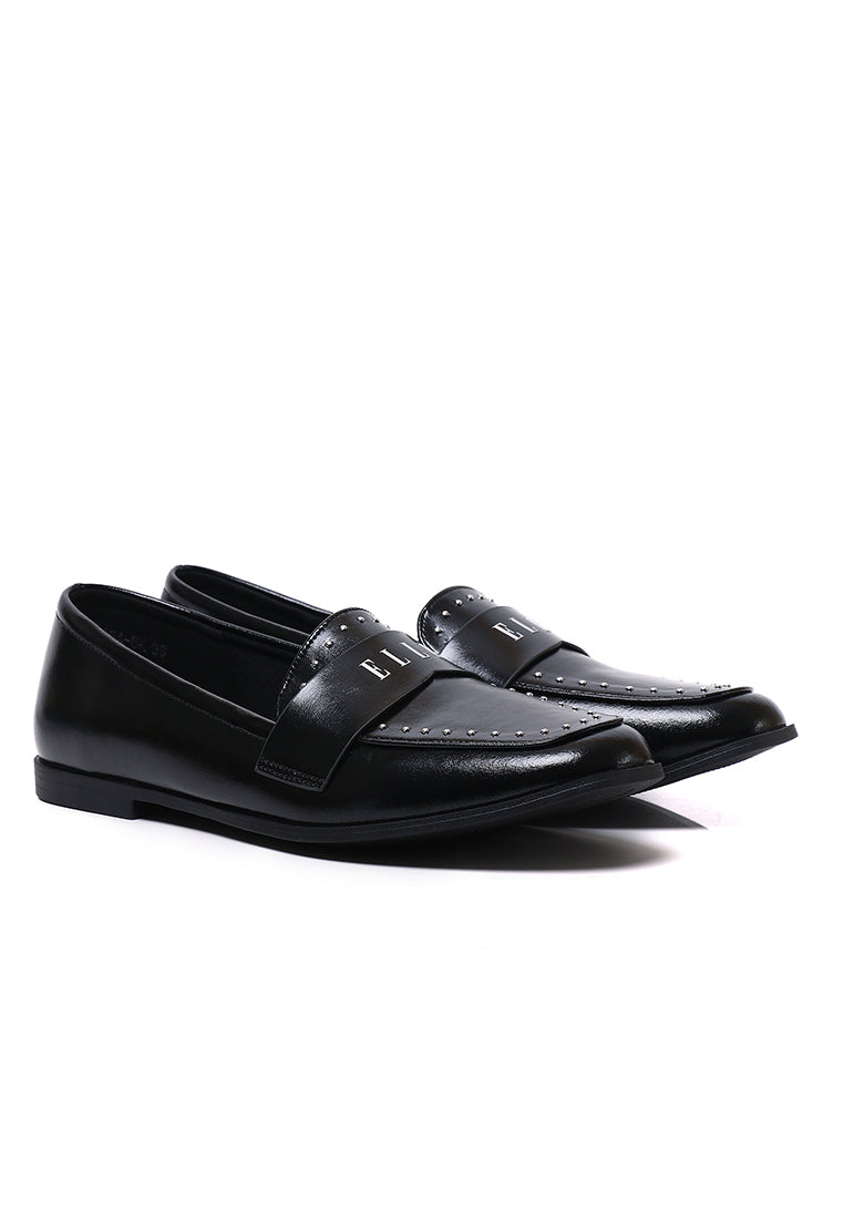 Agnes Comfy Fit Footbed Microfiber Leather Loafers In Black