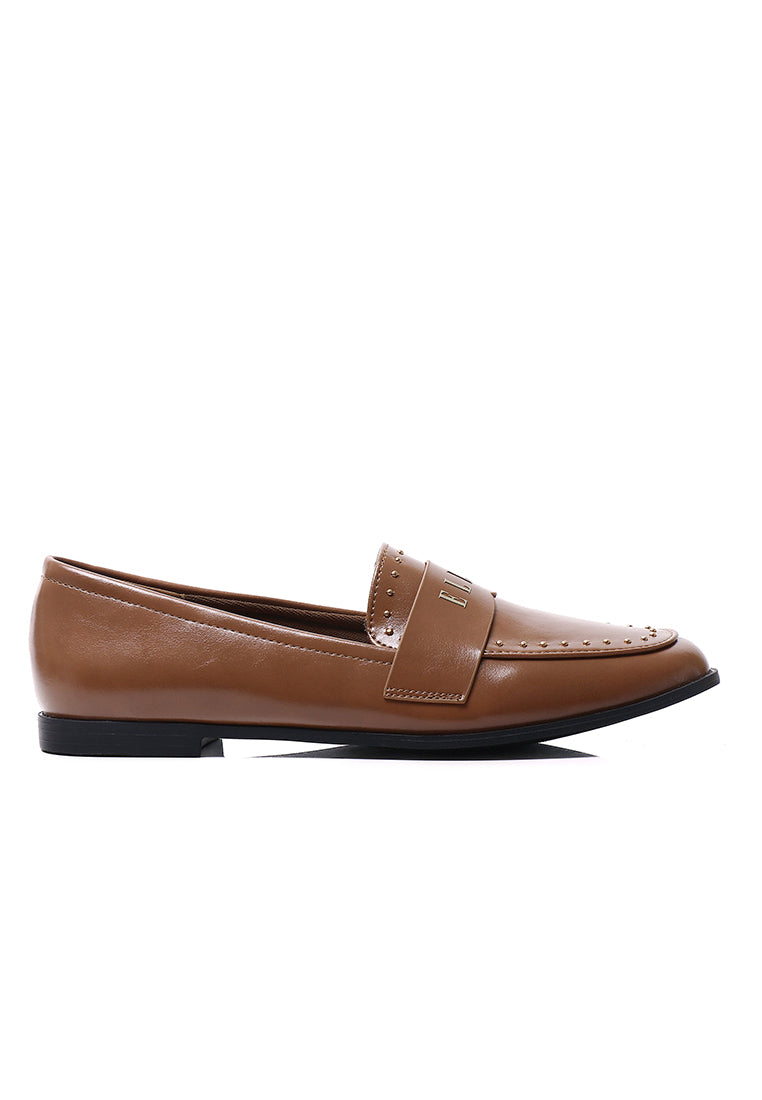 Agnes Comfy Fit Footbed Microfiber Leather Loafers In Tan