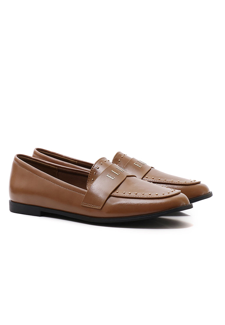 Agnes Comfy Fit Footbed Microfiber Leather Loafers In Tan