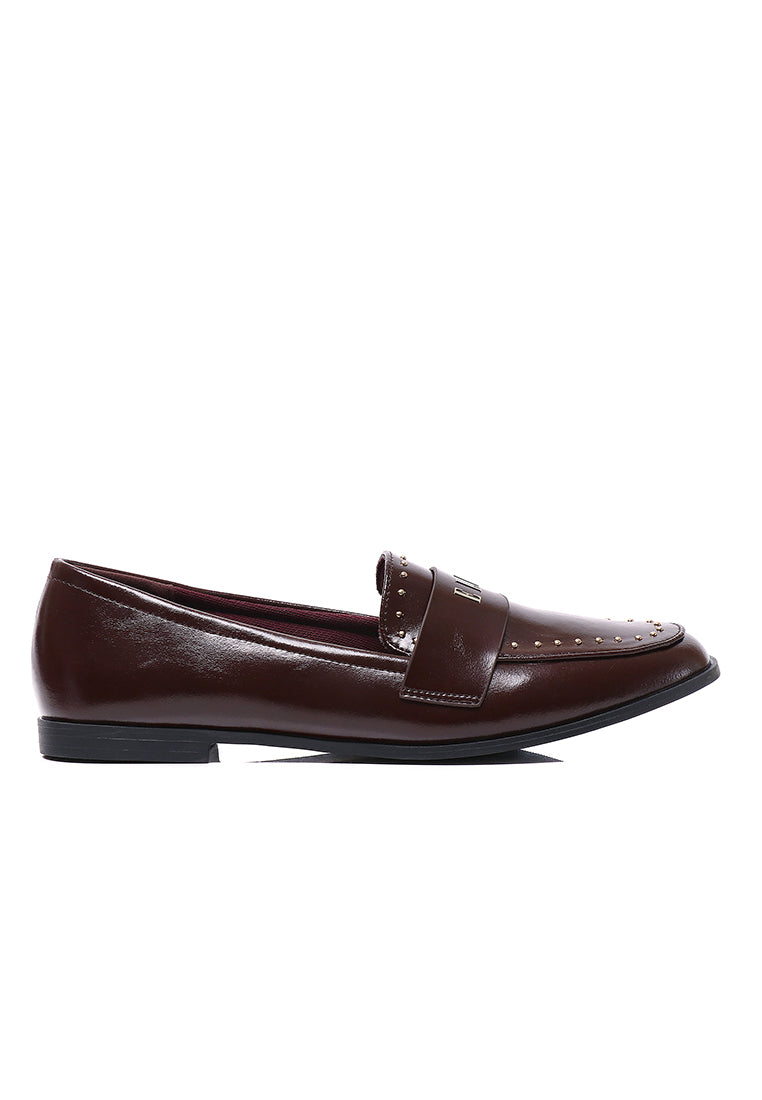 Agnes Comfy Fit Footbed Microfiber Leather Loafers In Brown