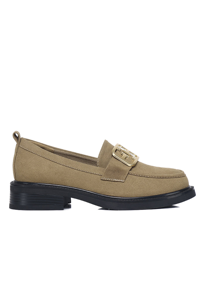 Eclipse Comfy Fit Footbed Microfiber Leather Loafers In Khaki