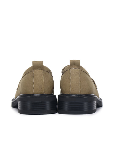 Eclipse Comfy Fit Footbed Microfiber Leather Loafers In Khaki